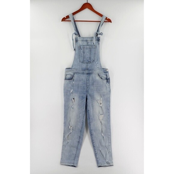 Basic House TBH Overall Womens Small Blue Denim Light Wash Crop Distressed Korea - Picture 1 of 16